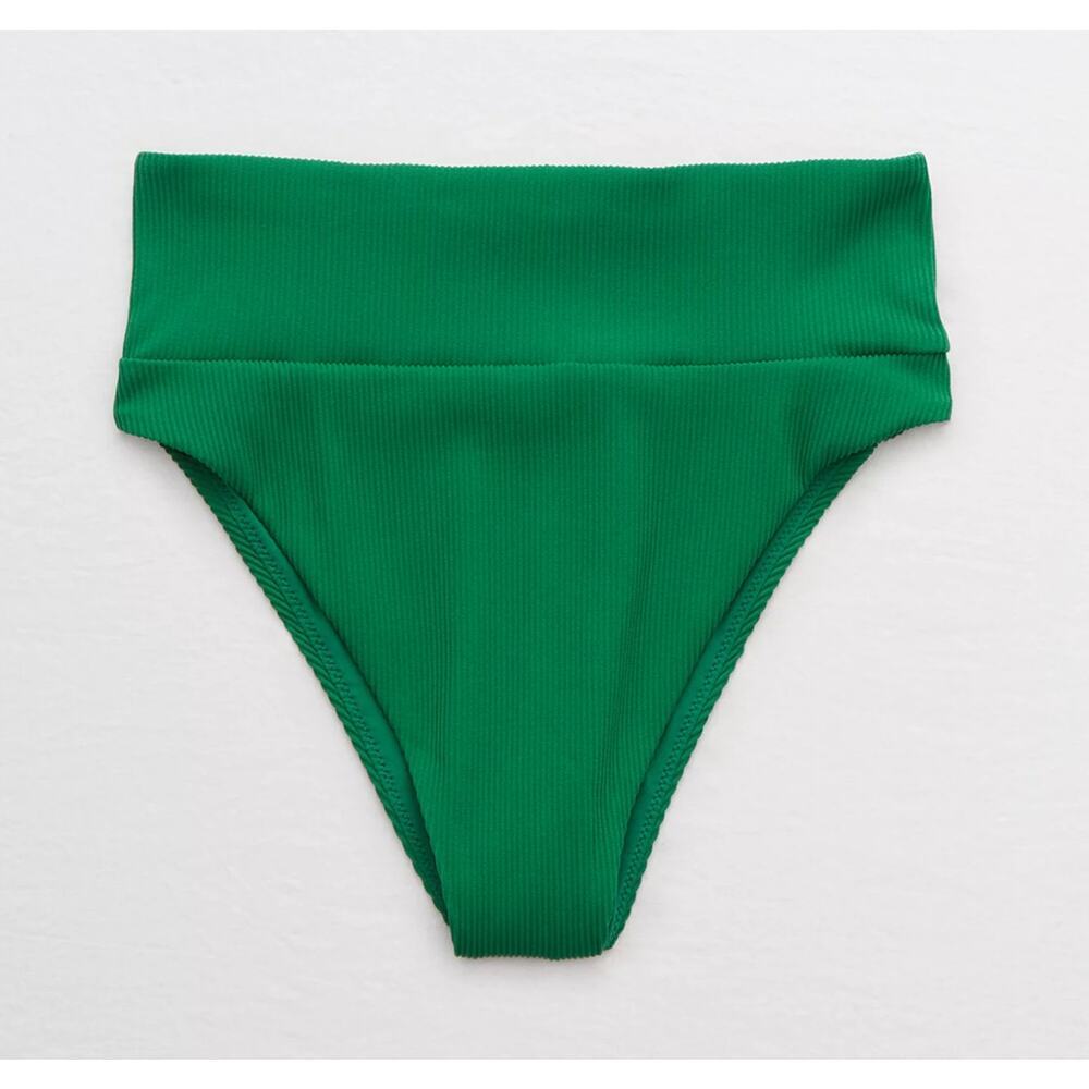 NWT Aerie High Cut Bikini Bottom – High Cut High Waist Ribbed Green – Size XS
